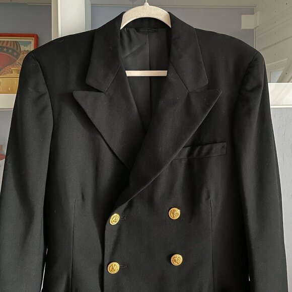 Vtg US Navy Military Enlisted Black Wool Peacoat Gold Buttons 37 R - Picture 2 of 9